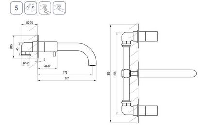 Espirit Inbouw badkraan, 3- gats installatie, met behuizing mat wit