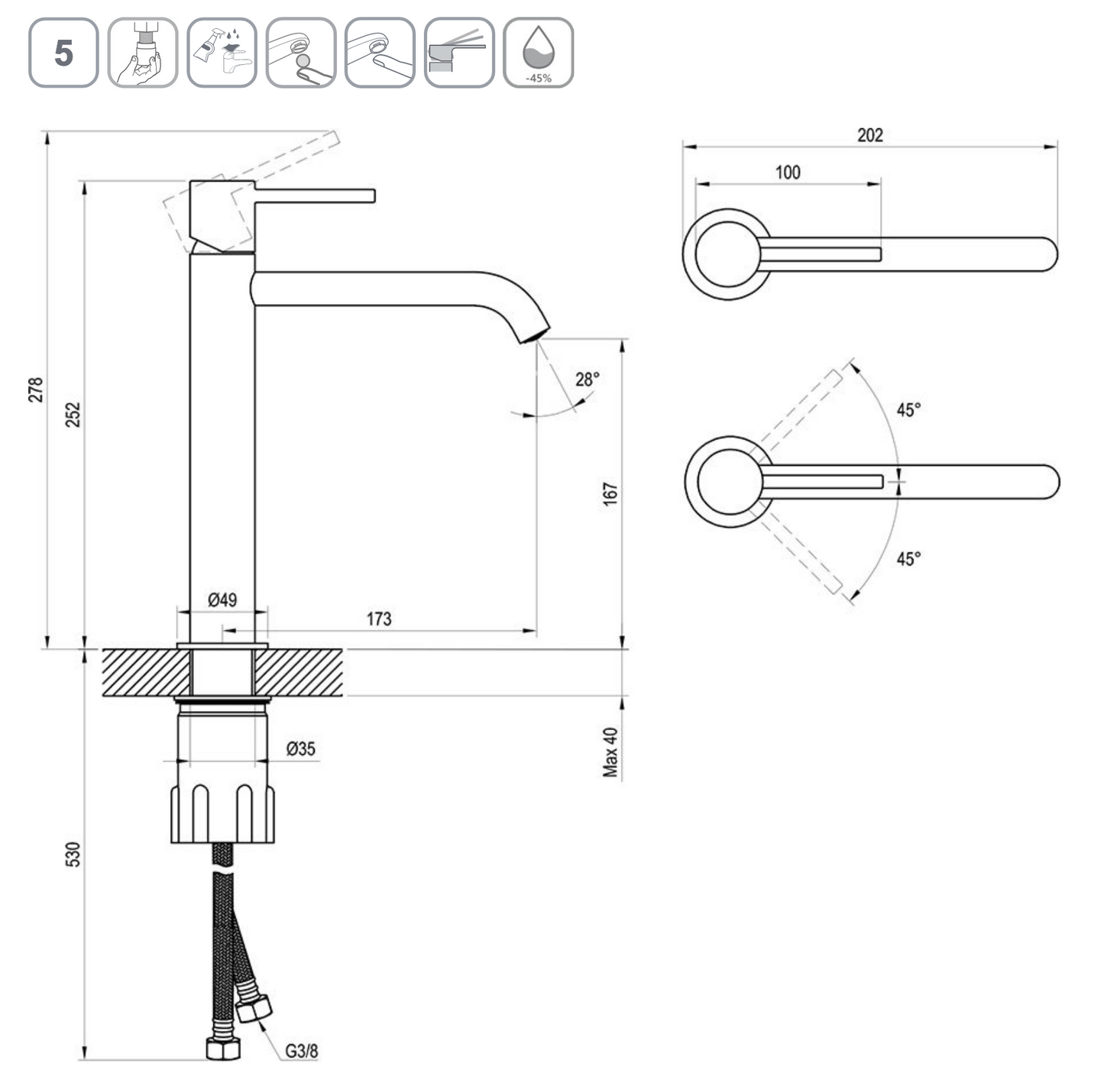 Espirit Wastafelkraan Mat Wit 2