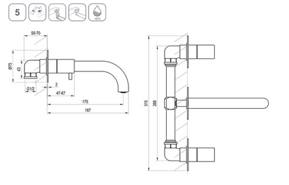 Espirit Inbouw wastafelkraan, 3-gats installatie, met behuizing, geborsteld grafiet