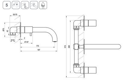 Espirit Inbouw wastafelkraan, 3-gats installatie,met behuizing, chroom