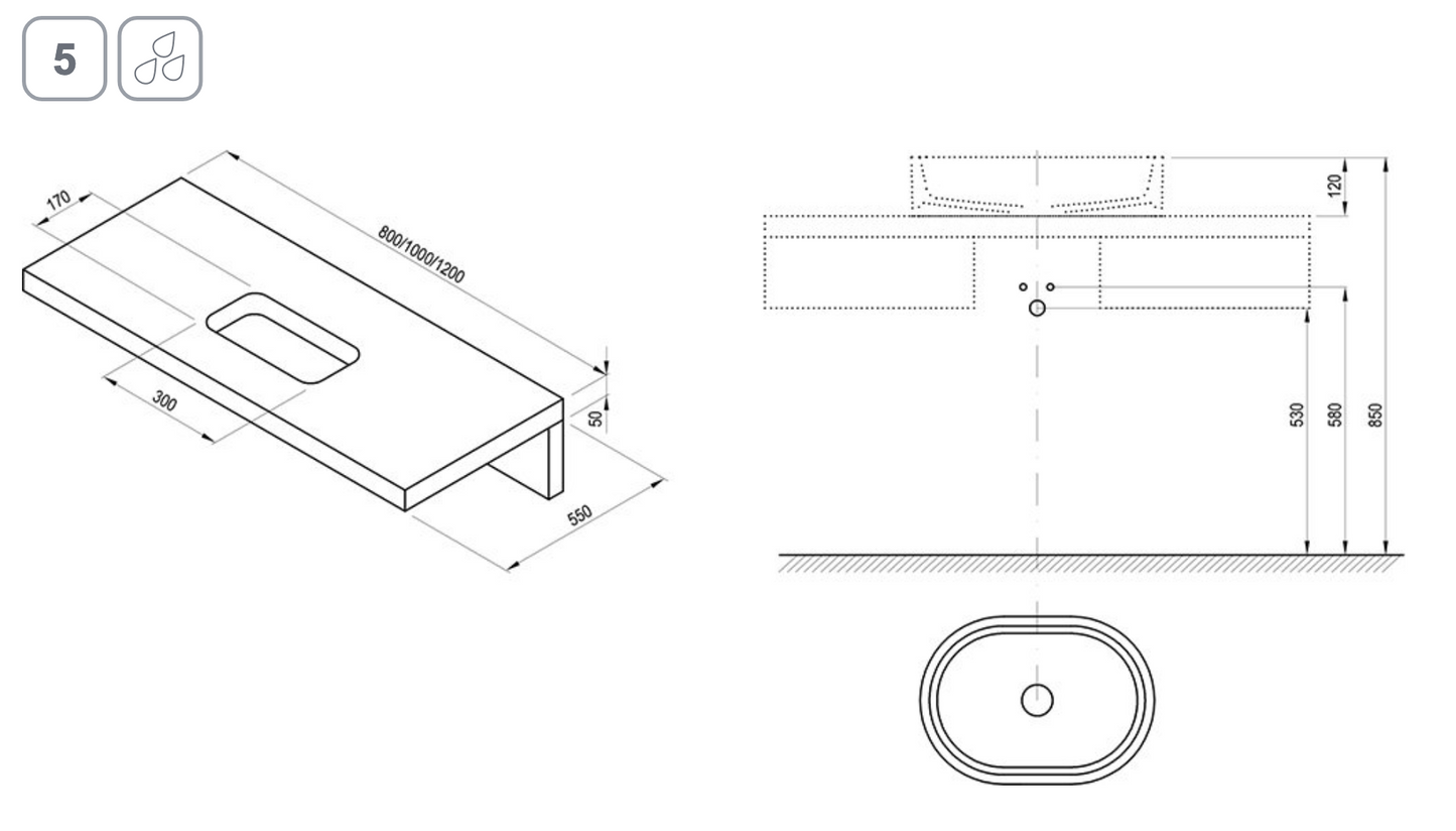 L Tafel voor wastafels Wit