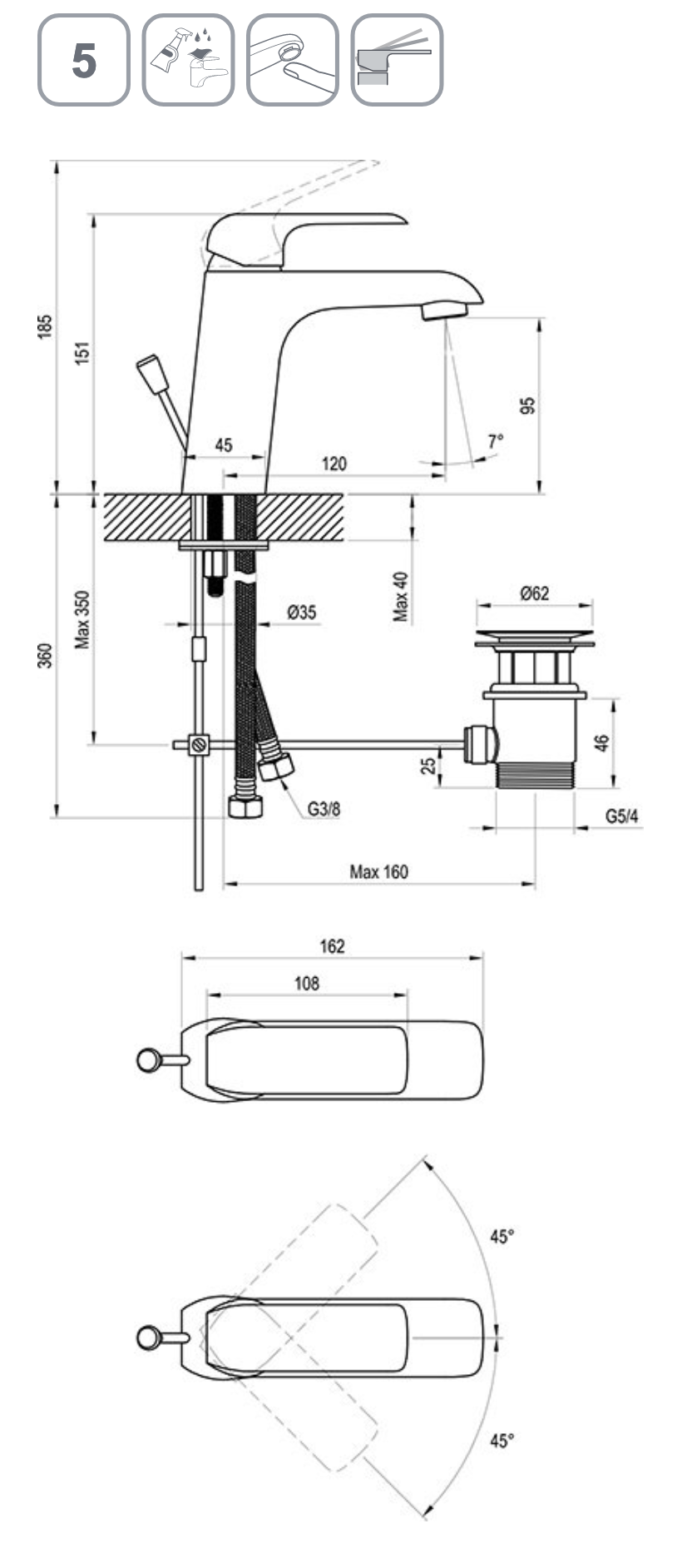 Flat Wastafelkraan Zwart L'oreau