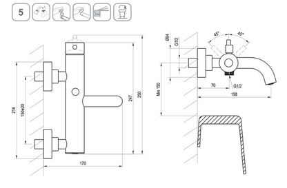 Espirit Badkraan Chrome Wandmontage