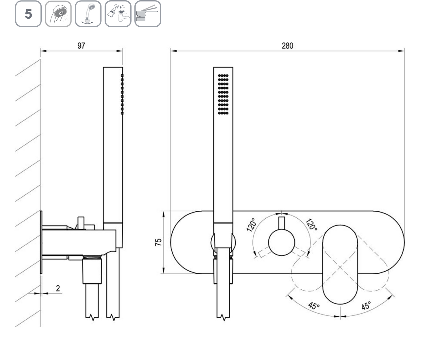 Eleganta Badkraan Inbouw Chrome