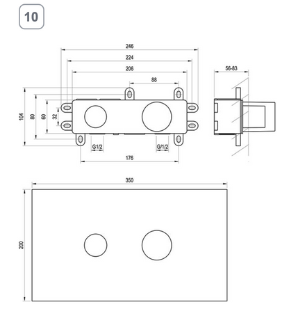 Espirit inbouw wastafelkraan chrome technische tekening installatie