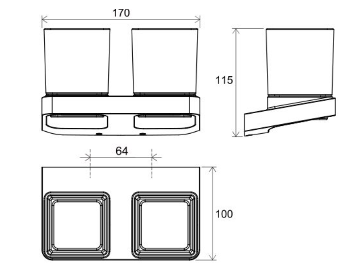 Dubbele glashouder met beker, Badkamer, Chrome