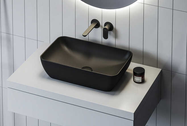 Lavabo Uni 50 R Slim en céramique Noir