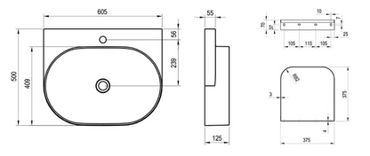 Yard 60 Hangende Wastafel Wit met Kraangat - Moderne Keramische Wastafel