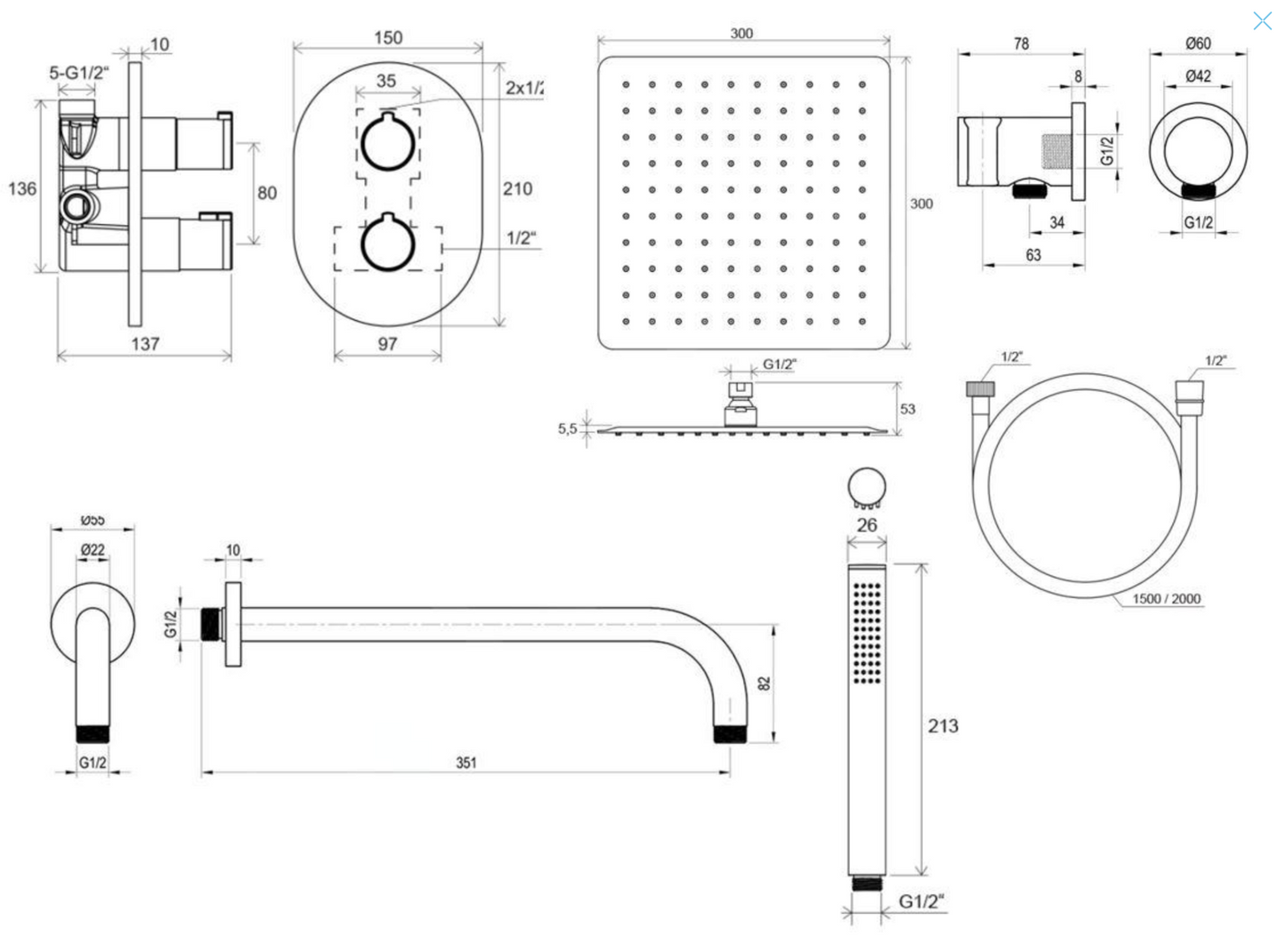 Ravak Chrome - Doucheset met inbouwthermostaat, met inbouwdeel, chroom X07S015