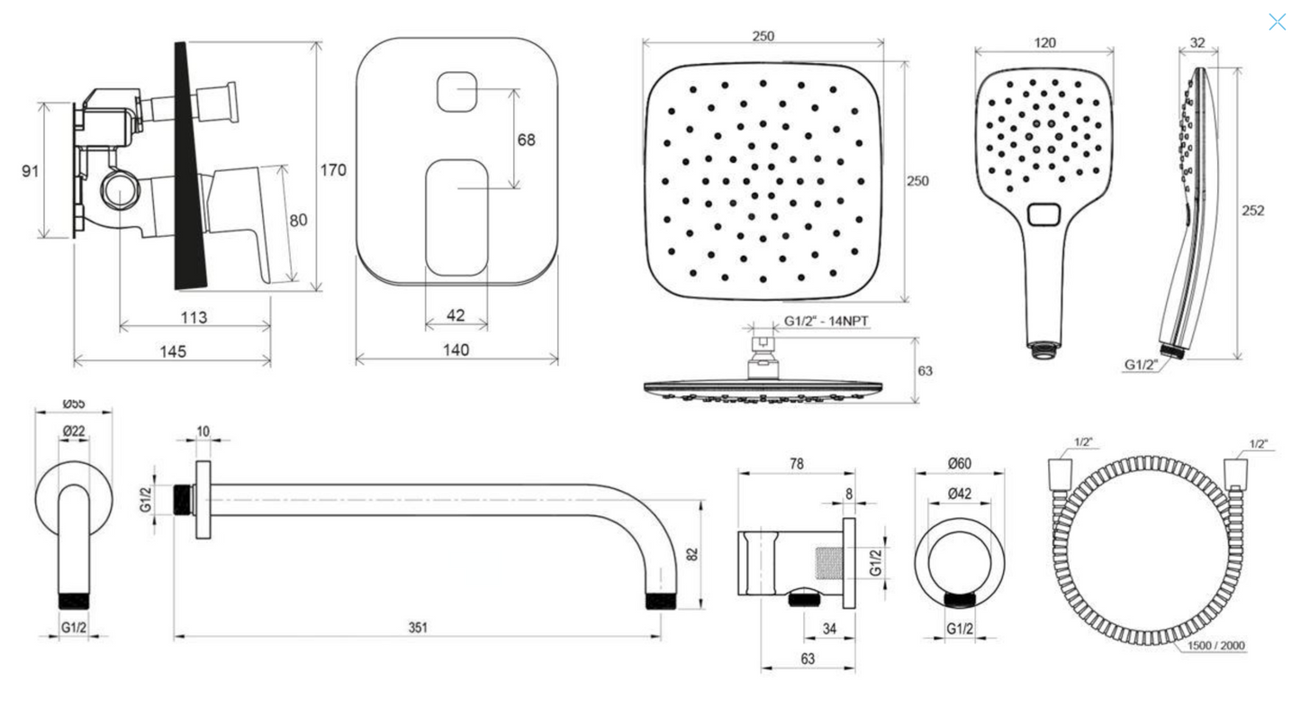 Ravak 10 - Set de douche avec robinet intégré, avec douche de tête, 25x25 cm, 3 jets, chromé X07S012