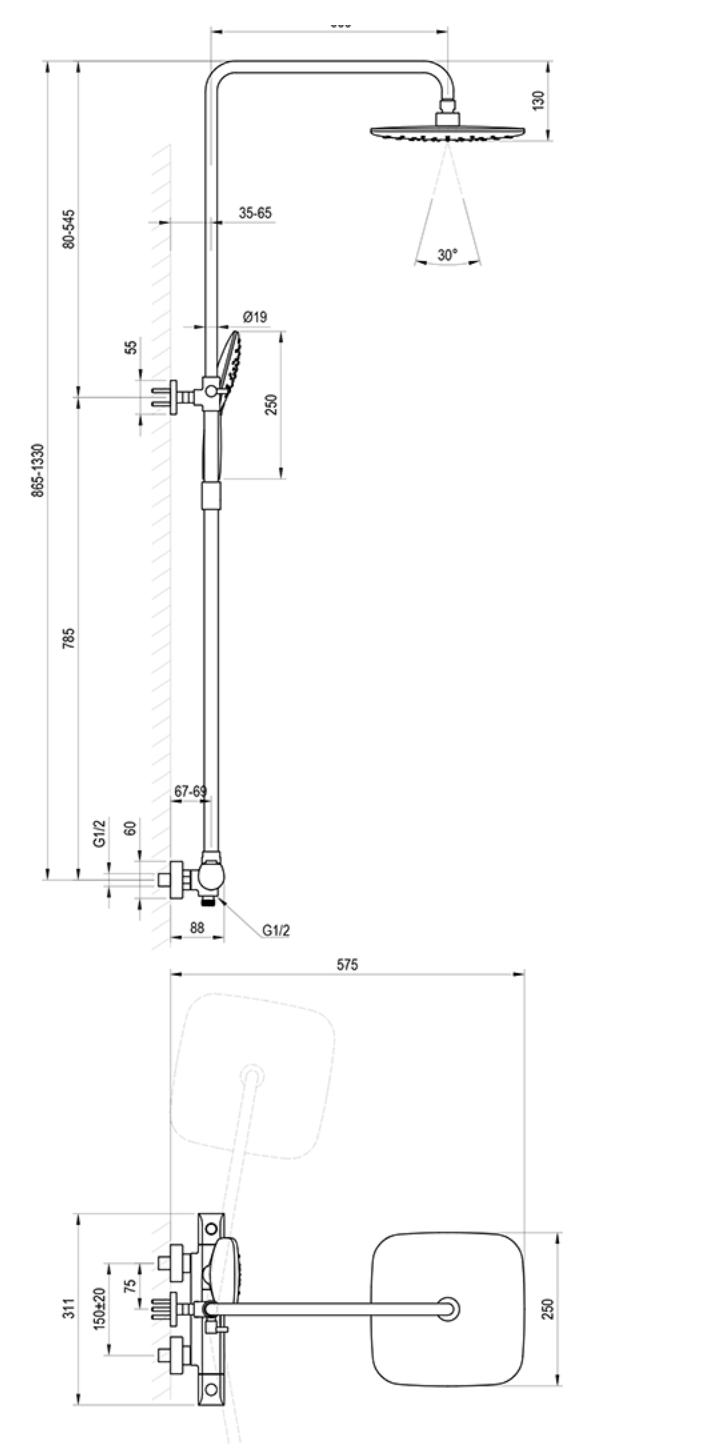 Colonne de douche plate réglable Ravak - chrome X070442 L'oreau