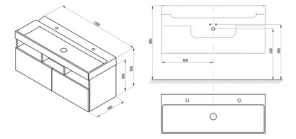 Natural 1200 Wastafelmeubel onderkast technische tekening