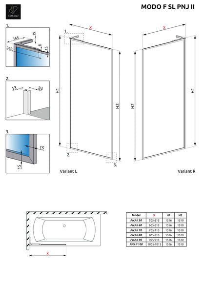 Modo F SL PNJ II badscherm technische tekening