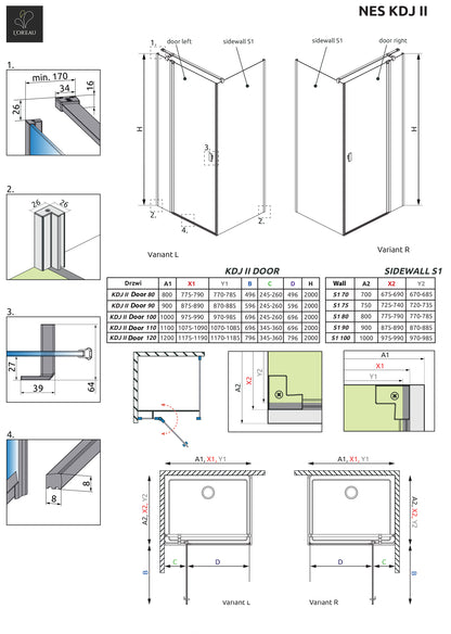 Douchecabine Nes Black KDJ II technische tekening